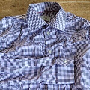 Eton men's dress shirt 15.5/39 slim fit purple microcheck